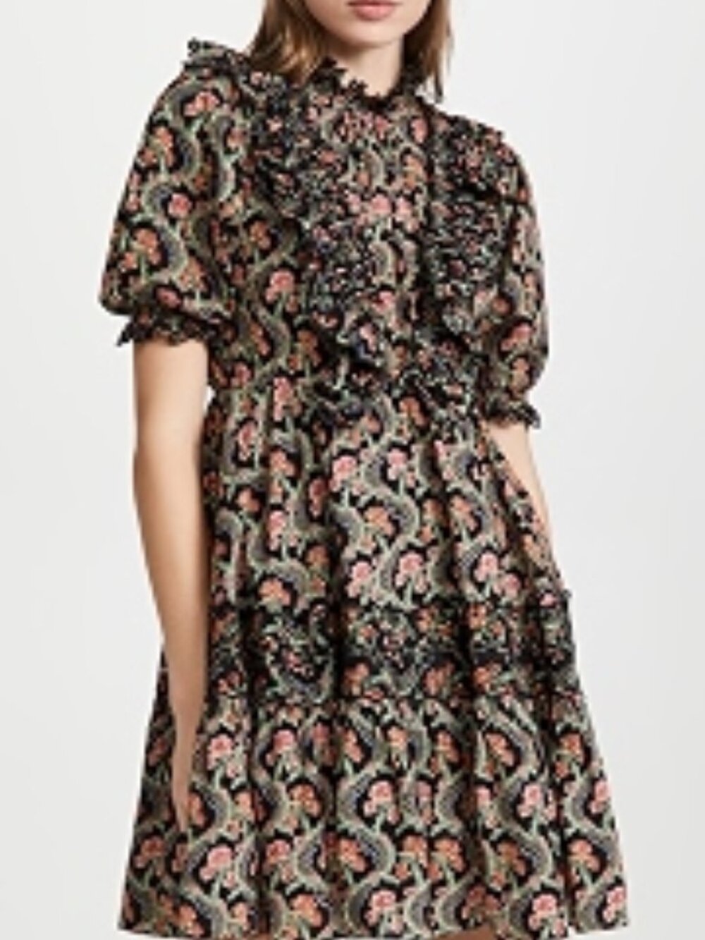 Black Floral Ruffle Mini Dress